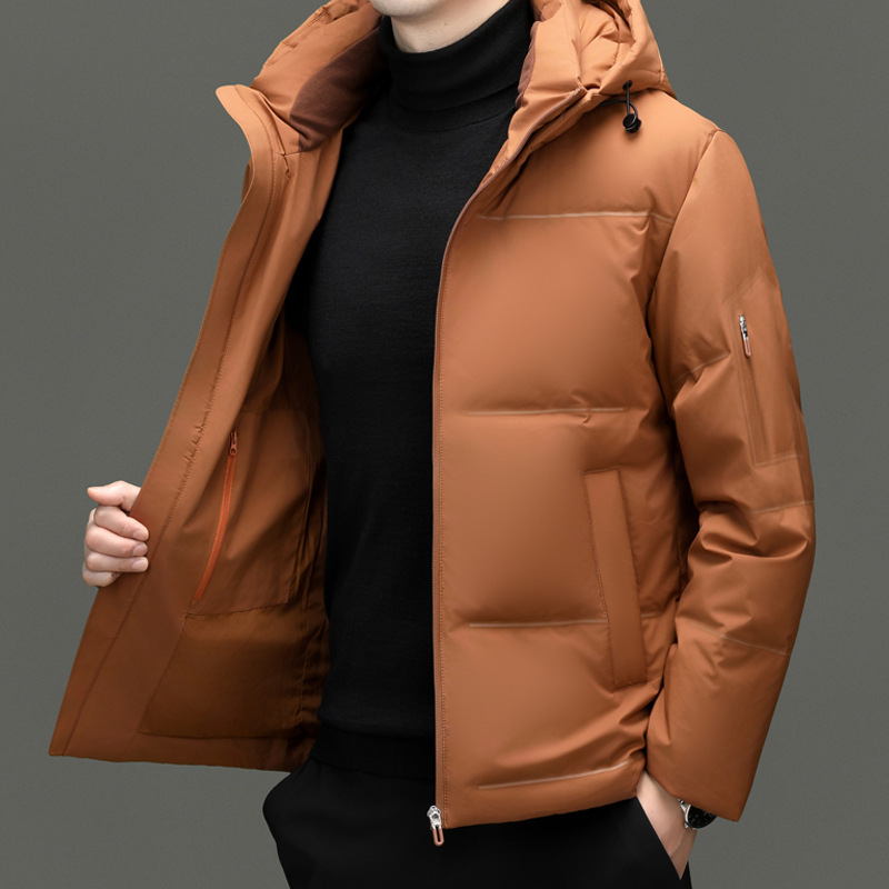 Warm Loose Thickened Down Jacket Men's Middle-aged Hooded White Duck Down Winter Jacket Men's Casual New Style Collar