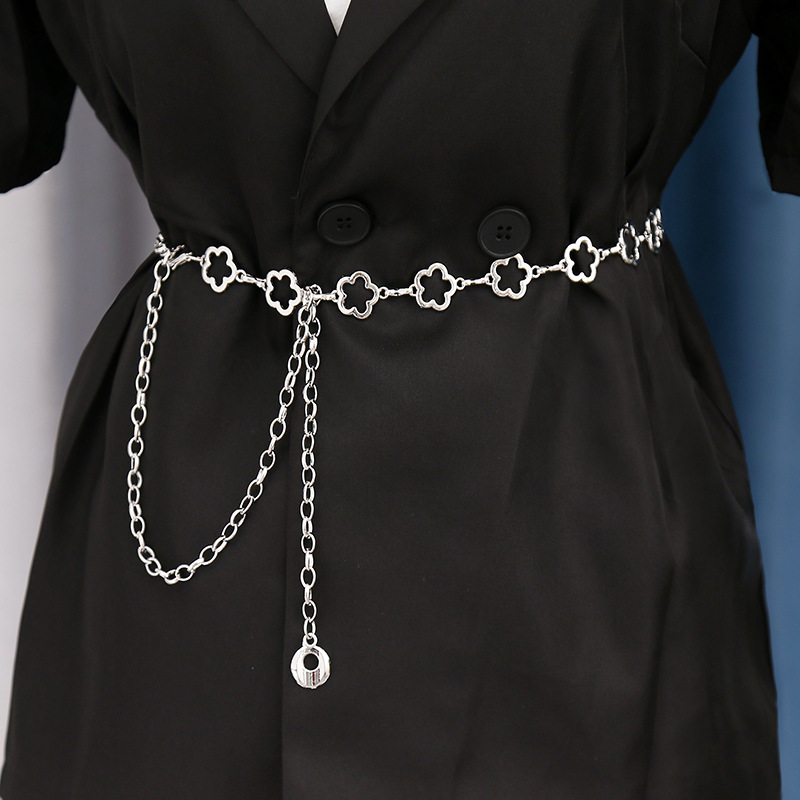 110g Weight Basic Korean Style Circle Belt Flower Metal Women's Chain Belts