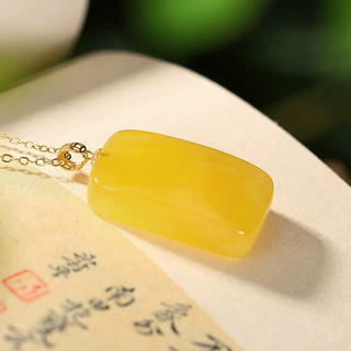 纯银镶嵌天然蜜蜡吊坠项坠钱币无事牌简约气质复古挂坠
