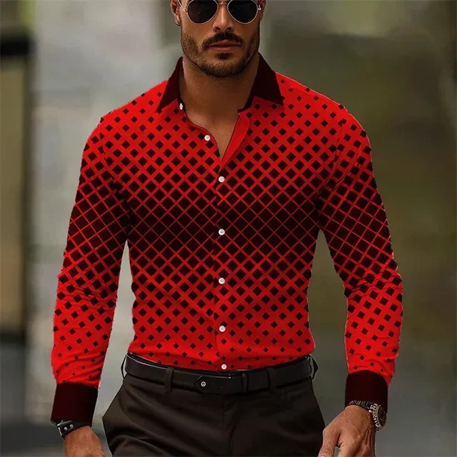2023 primavera y otoño diseño degradado suelta solapa botón camisa nuevo top hombre MB12