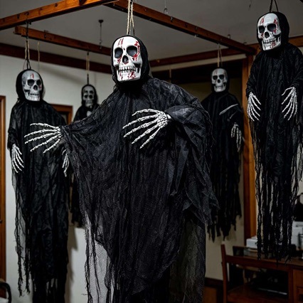 Decoración de Halloween fantasmas colgantes horrores accesorios calaveras colgantes fantasmas disfraz de casa embrujada al aire libre colgantes decoraciones gaza fantasmas