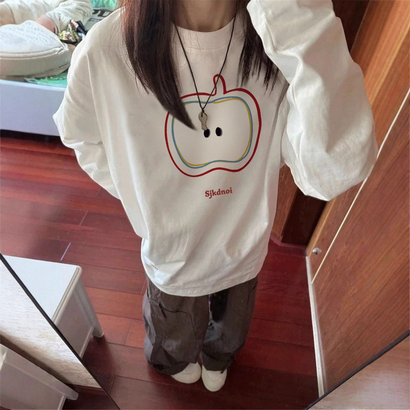 2025 Apple Pattern Long-Sleeved Japanese Style Hong Kong Style Ins Loose Shirt Boys Autum Trendyy Versatile Casual Jacket