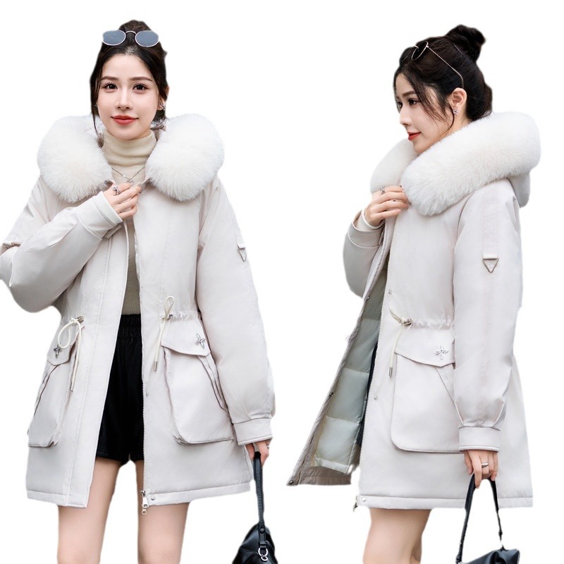 Paquiao2024 nuevo forro de invierno de mujer desmontable chaqueta de algodón grueso medio largo abrigo de algodón grueso