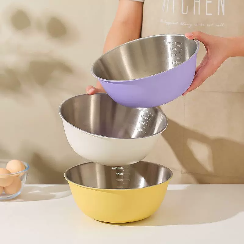 韩式不锈钢沙拉盆家用搅拌和面刻度料理盆厨房打蛋盆多用烘焙盆子