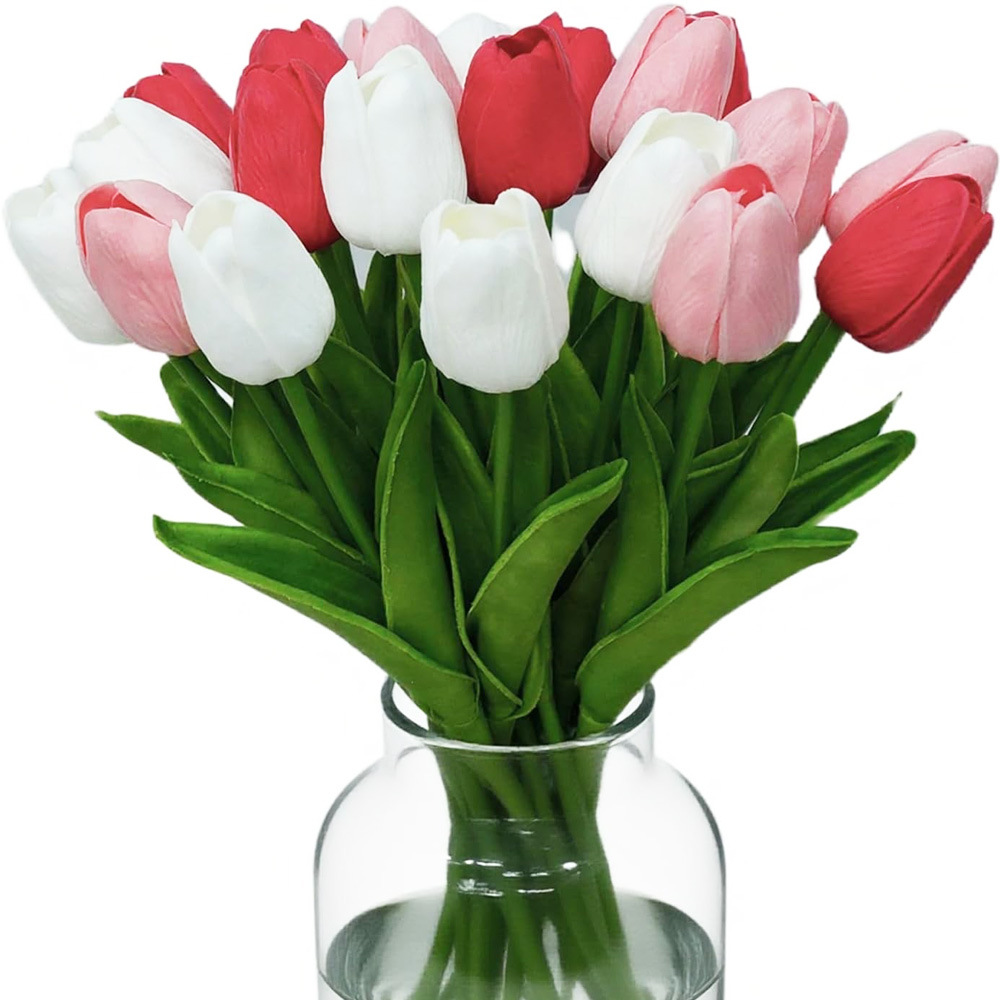 20 simulación de tulipanes de goma blanda decoración del hogar del día de San Valentín diseño de escenas de decoración europea del día de la madre transfronteriza