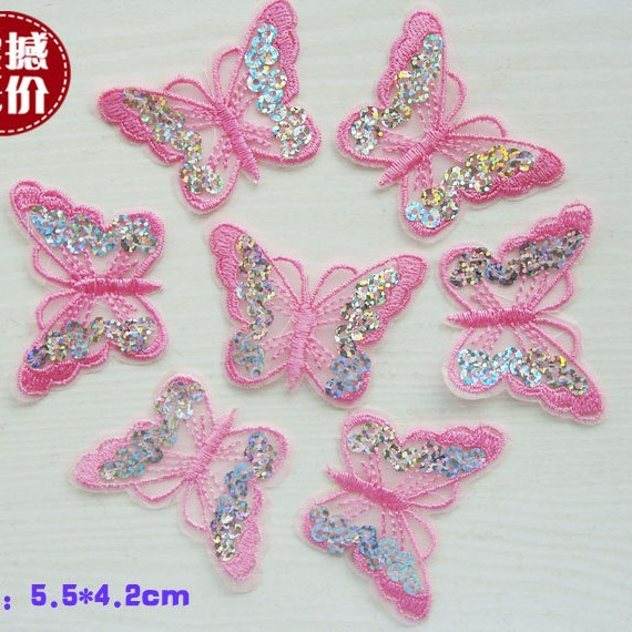 蝴蝶亮片绣花贴布贴 烫贴修补贴 熨烫贴花袖套枕套鞋服贴花辅料