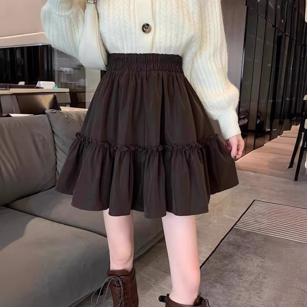 Sweet fresh skirt women's spring A- line cover cross skirt small cake skirt high waist slimming fluffy short skirt