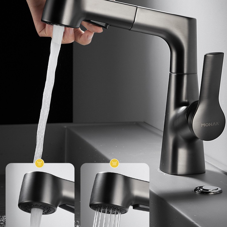 La vida de la canción pistola gris lavabo grifo pull-out universal a prueba de salpicaduras grifo de elevación del comercio exterior