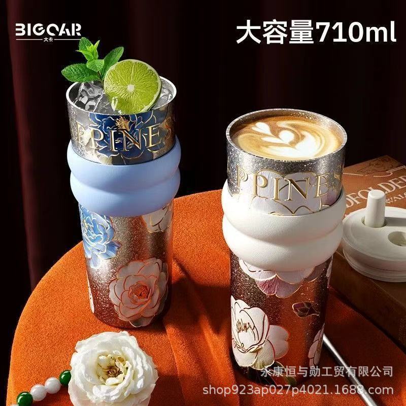新繁花纯钛保温杯轻奢高级感咖啡杯大容量杯子女生高颜值定制水杯|undefined