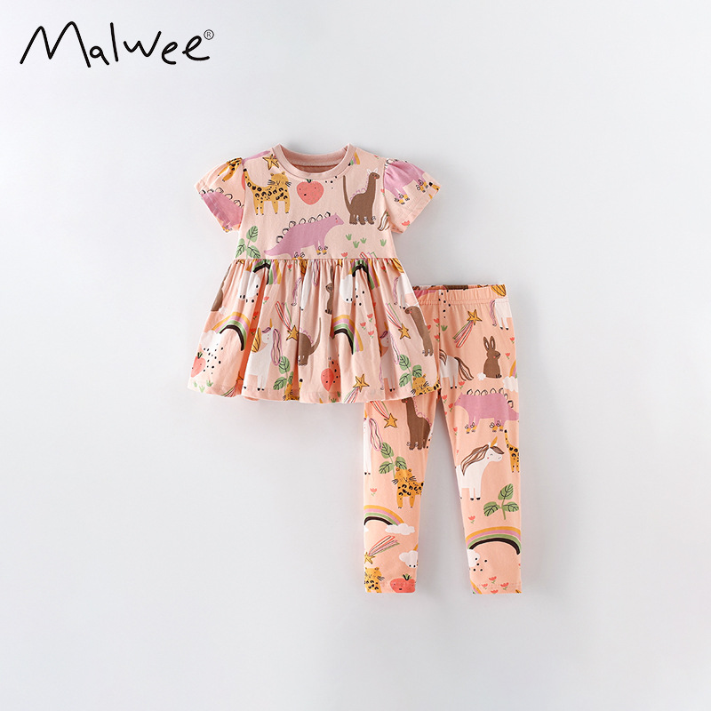 Malwee transfronterizo nuevo juego de verano para niños, modelo suelto para niños, suave, transpirable, cómodo y versátil