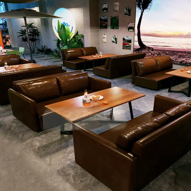 休闲露营风酒吧清吧音乐小酒馆卡座沙发咖啡厅奶茶烧烤店桌椅组合