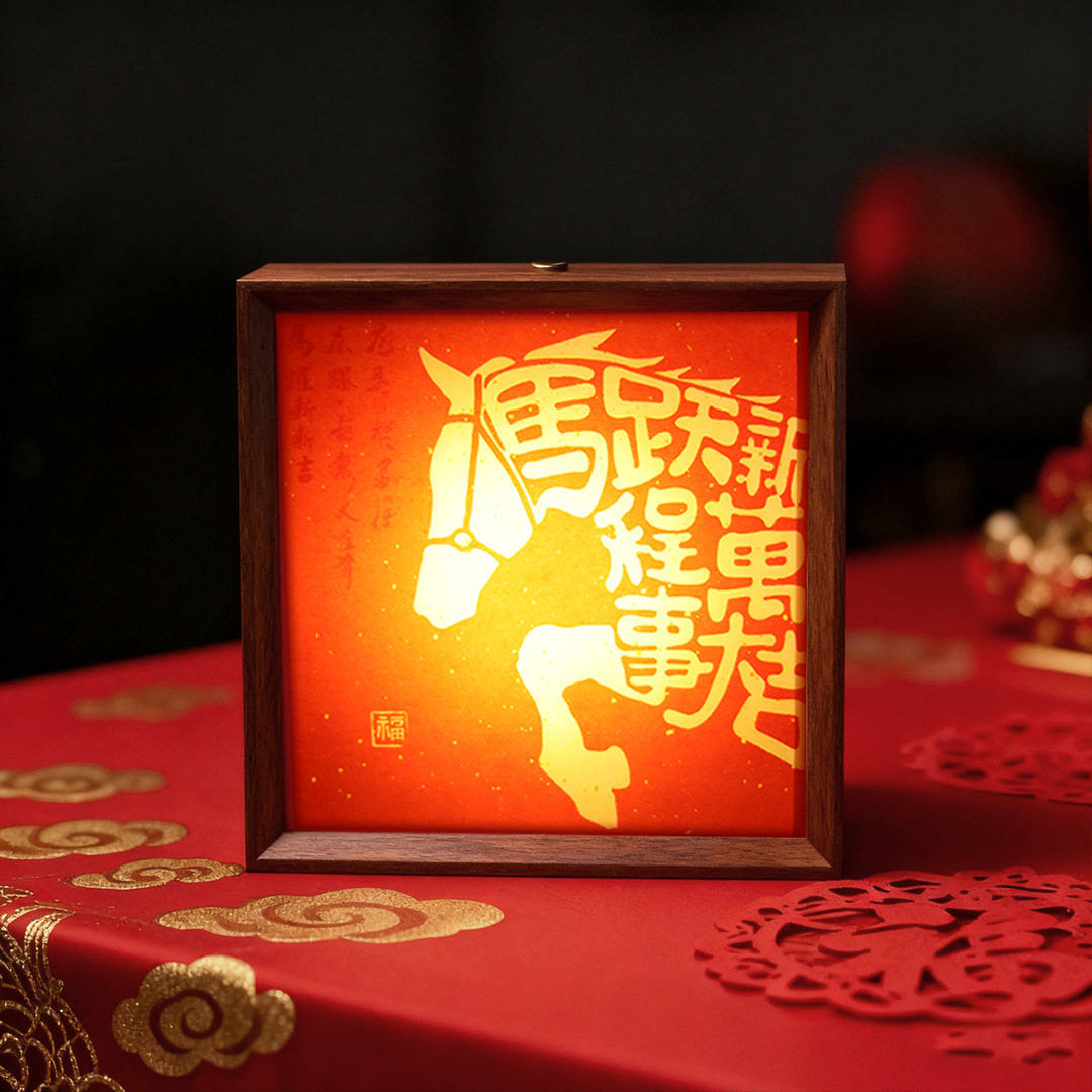 2026 Year of the Horse New Year Goods Baifu Decorative Painting Desktop Night Light Ornament Gift Lighting Painting Atmosphere Light Photo Frame
