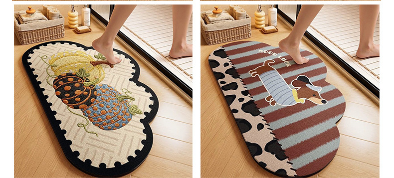 Cute cartoon diatomite floor mat for bathroom and toilet, water-absorbent and non-slip, suitable for kitchen and living room, dirt-resistant and durable
