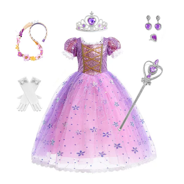 Cross-Border Export Children's Rapunzel Dress Halloween Dress Girl's Purple Tulle Dress