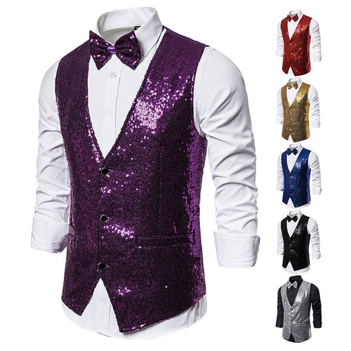 Men's stage performance vest with sequins, photography studio host, singer, emcee vest
