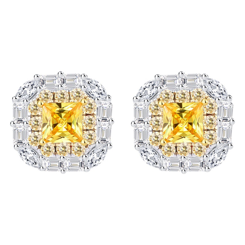 Zhuang Sheng joyería S925 plata Diamante de alto carbono embalaje independiente Flor Amarillo retro simple las mujeres espárragos 4*4