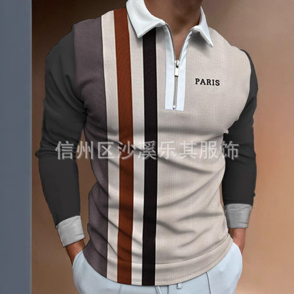 Tendencias de la moda europea y americana primavera y otoño hombres urbanos 3D cremallera de manga larga POLO soporte para pedir logo
