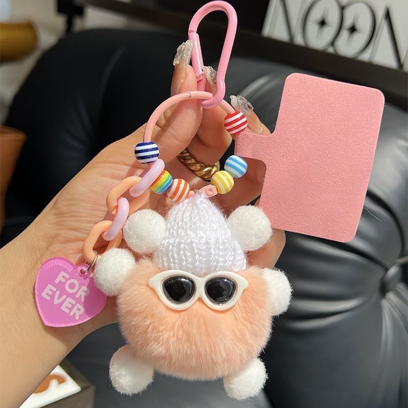 Niedlicher Rex-Kaninchenfell-Schlüsselanhänger mit kleiner Kohlekugel für das Auto, für Frauen, exquisiter Internet-Promi-Plüsch-Rucksack zum Aufhängen_voghion.com