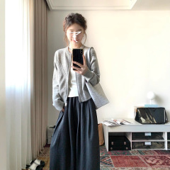 灰色针织开衫毛衣外套女初秋季2025新款小个子慵懒风拉链上衣百搭