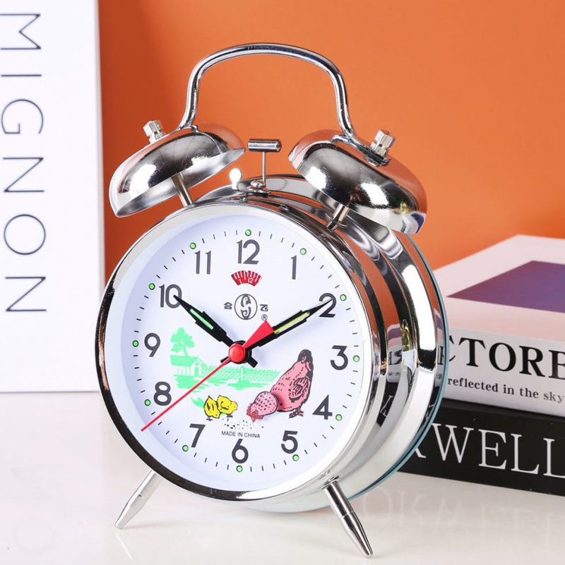 Mecánicos mecánicos de pollo para comer arroz reloj despertador retro nostálgico antiguo metal creativo dormitorio de estudiantes