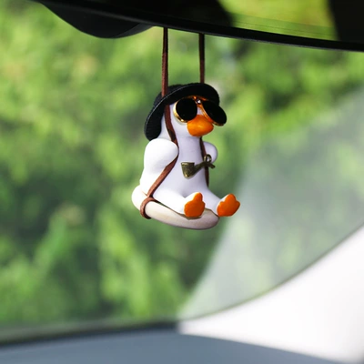 Car hanging Duck, Car Rearview Mirror - black-hat-pipe-duck-sunglasses