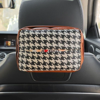 Car tissue box/set | Tissue Box, Hanging Type - single-brown-houndstooth-tissue-bag