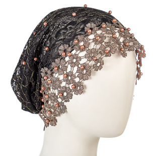 Cross-Border Ready-Made Veil Scarf Hat, Lace Hat, Ethnic Characteristic Hat, Elastic Hood, Beaded Hood, Hood to Cover White Hair