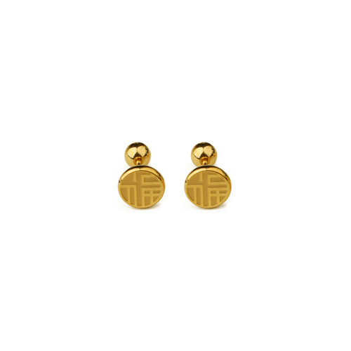 New style titanium steel Fu word small stud earrings for women, light luxury, versatile, non-fading, non-allergenic, anti-falling screw type earrings.