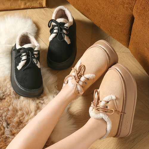 Tax-free) Korean-style retro versatile student cotton shoes for women, autumn and winter outerwear, lined for warmth Loafers with beans
