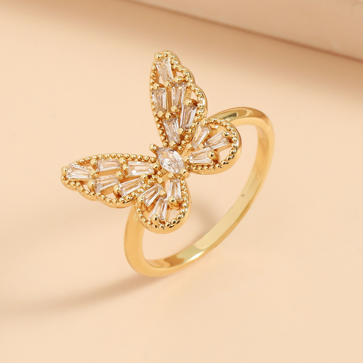 New Style Copper Inlaid Zircon Butterfly Star Leaf Opening Ring display picture 5