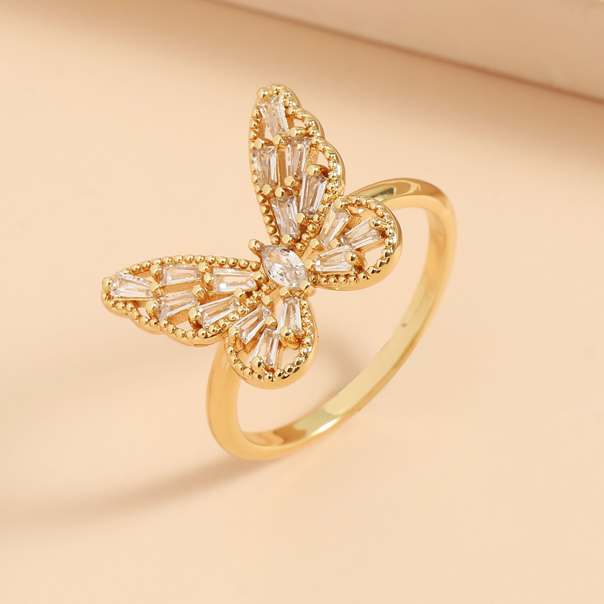 copper inlaid Zircon Butterfly star leaf Opening Ring