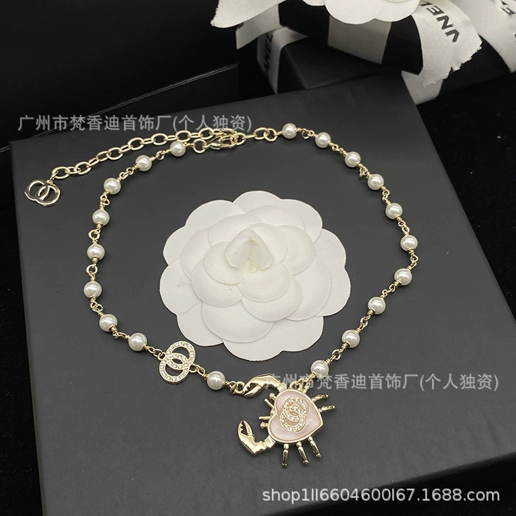 Marine necklace pearl, cute earrings, Chanel style, high-quality style, light luxury style