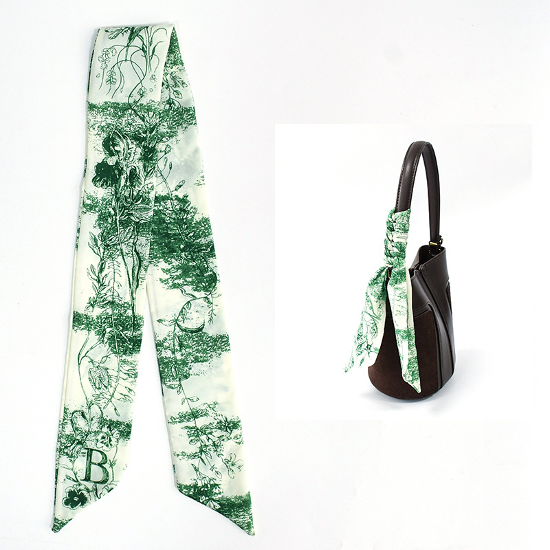 Primavera y verano de moda casual bolsa de decoración bufandas flores de seda de alta calidad 24 letras largas tiras multipropósito
