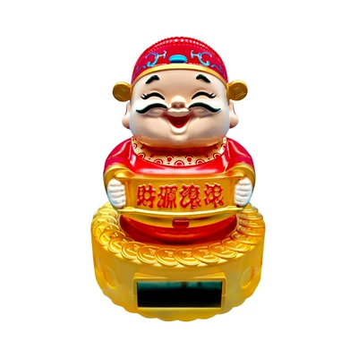 Solar-Powered Large Swinging God of Wealth and Guanyin Car Ornament Interior Craft Vehicle-Mounted Figurine with Luminous Feature (Car ornaments) - red-swinging-god-of-wealth