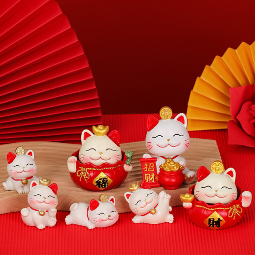 Home Resin Ornaments Lucky Cat Cute Creative Cartoon Doll Porch Desk Decoration Christmas Gift New
