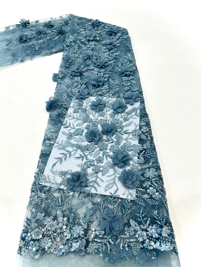 Bridal pura mano flor sequinilla tubo de perlas bordado tela de moda encaje vestido de boda vestido de tela