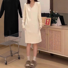 小瓜家 法式气质蕾丝显瘦内搭打底针织连衣裙子中长裙女春秋新款