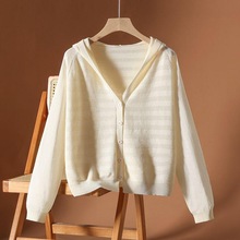 一件代发大码针织开衫上衣女春夏连帽宽松配吊带裙子防晒衫空调衫