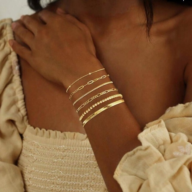 Europe and the United States cross-border 5-piece bracelet retro Joker bracelet fashion simple paper clip Japanese chain suit wholesale