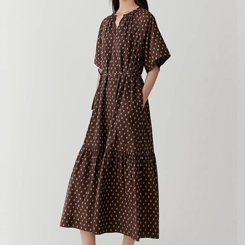 Ic Xiaohe Pure Cotton Muslin Printed Dress 2025 New French Style Polka Dot Lazy Style Slimming Look Mid-Length Skirt