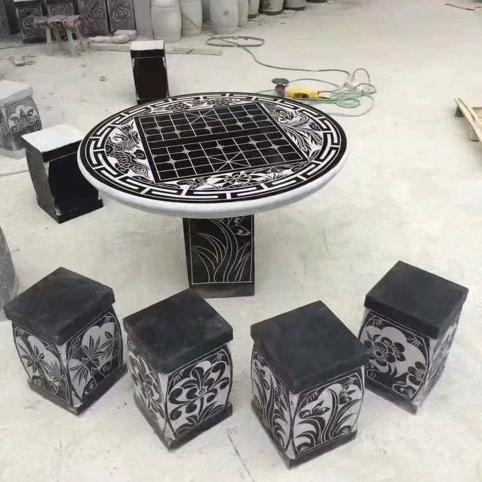 Голубой камень открытый каменный стол каменный стул двор садовый украшения дома открытый каменный стол стул китайский дворик чайный столик каменный стол