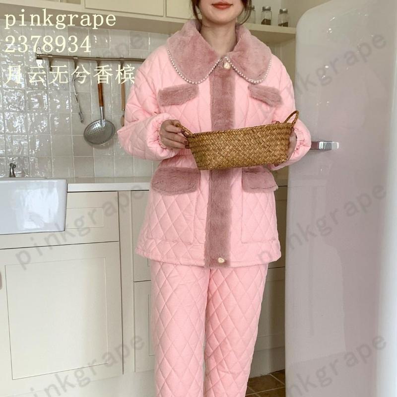 pink grape女士三层夹棉韩版休闲加厚套装保暖舒适家居外出服冬款