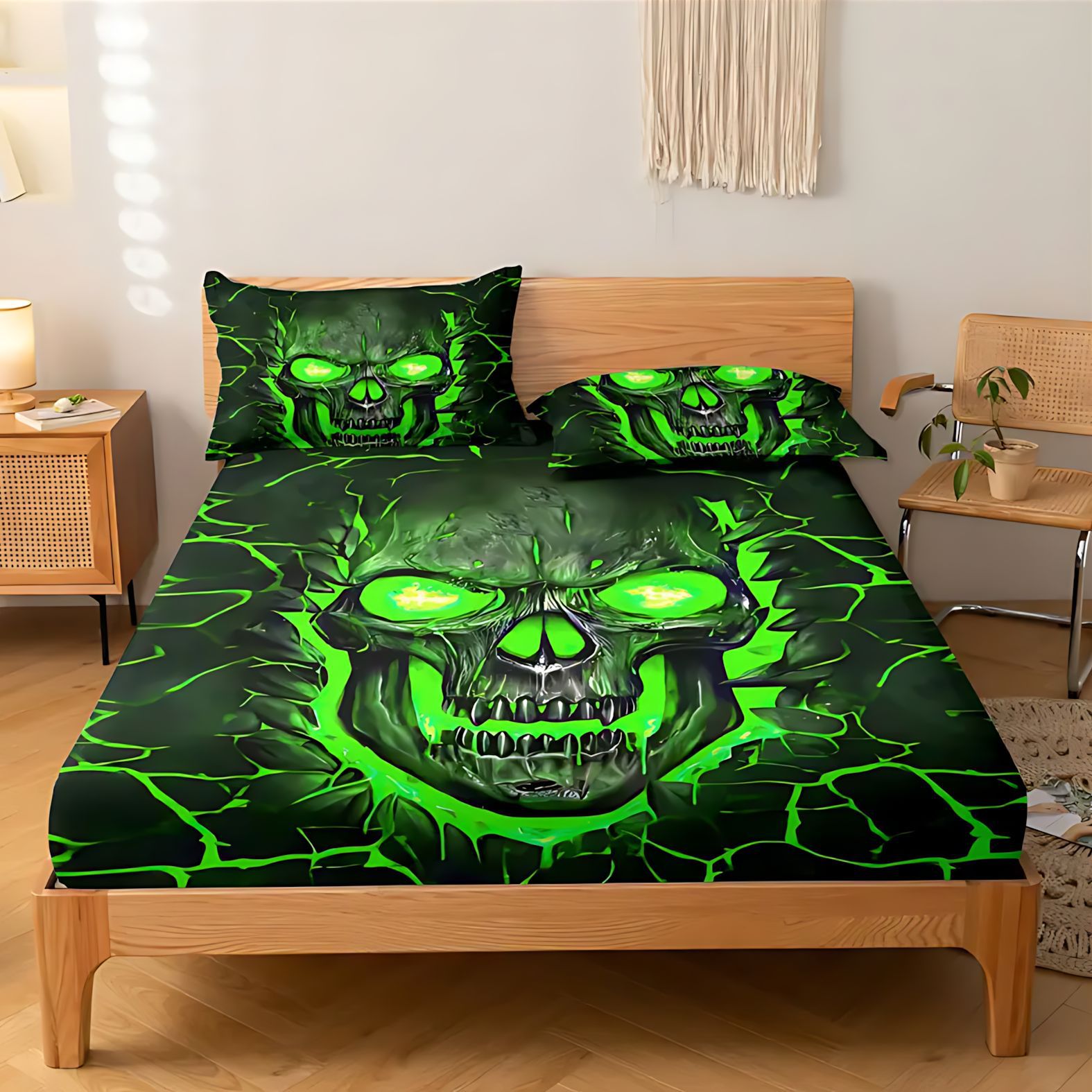 TEMU / JIT serie de esqueleto oscuro impresión digital de alta definición cama molida cama caseta colchón conjunto de ropa de cama