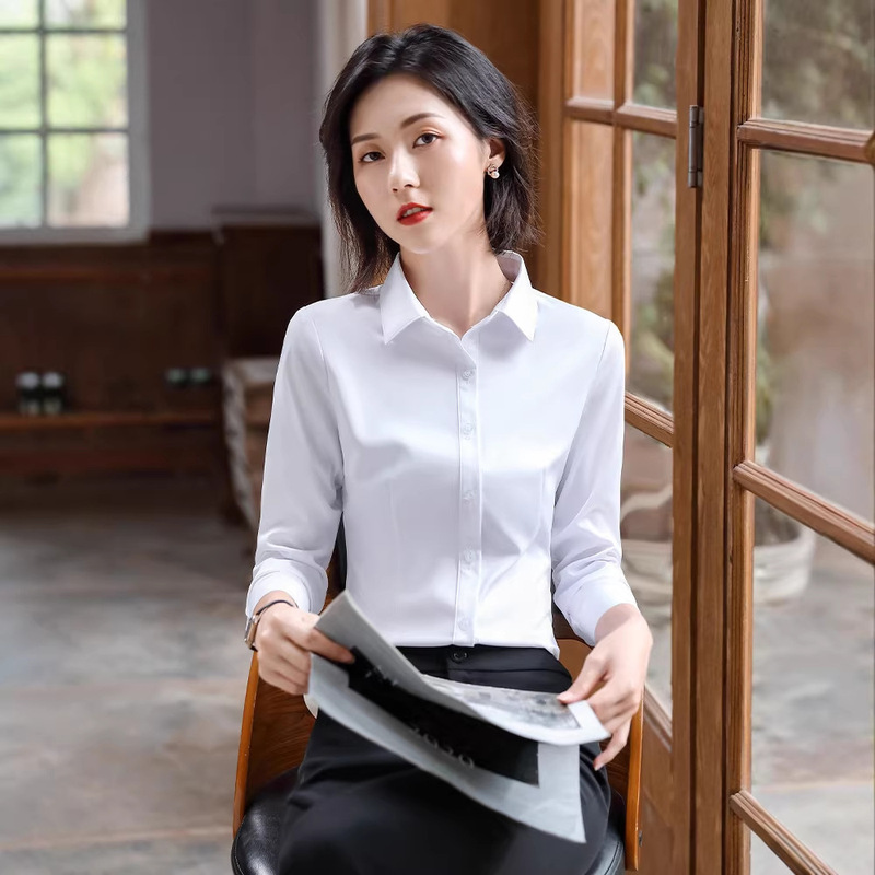 Professional White Shirt for Autumn and Winter, Business Non-Iron Formal Shirt, Suitable for Civil Service Exams, Commuting, and Service Staff Workwear, Customizable with Logo