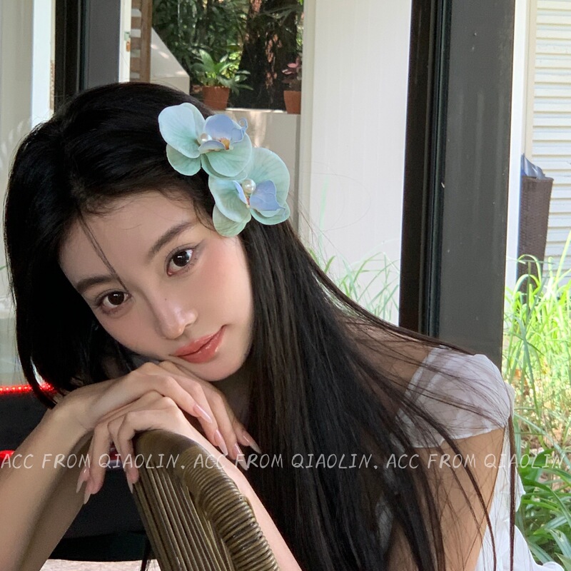 Yi Mengling Mint Mambo Green Phalaenopsis Pearl Hairpin Stylish Bangs Side Clip Broken Hairpin Hairpin Headwear