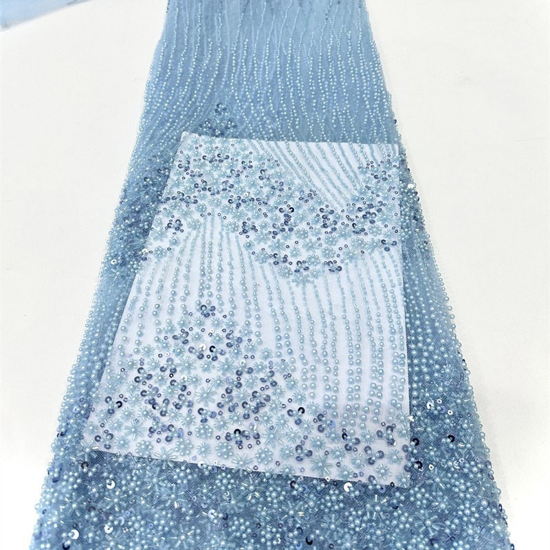 Industria pesada ligera lujoso vestido de boda tridimensional vestido de moda cena larga tela bordada alta perlas tela de lenteja