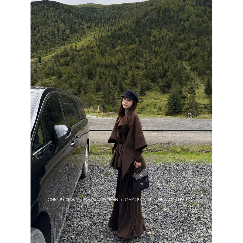 【Zhigou Luoyu】2026 New Single-Button Waist-Cinching Wool Blend Double-Faced Wool Coat for Women, Autumn Collection