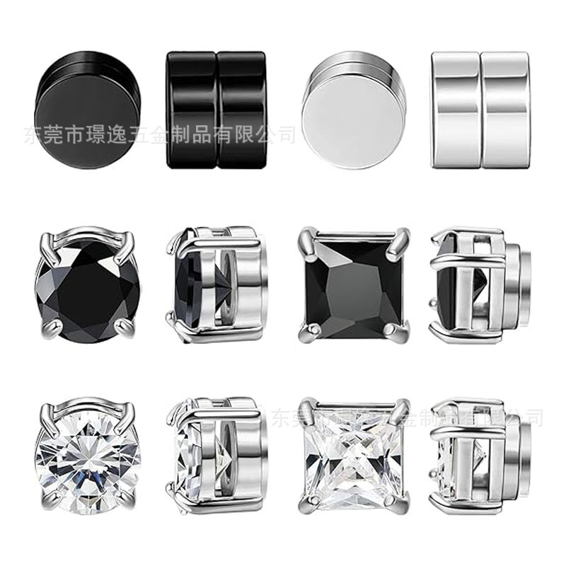 Amazon Zircon Magnet Earrings Square Ear Clip Set Unisex Fresh and Sweet Style Cross-Border