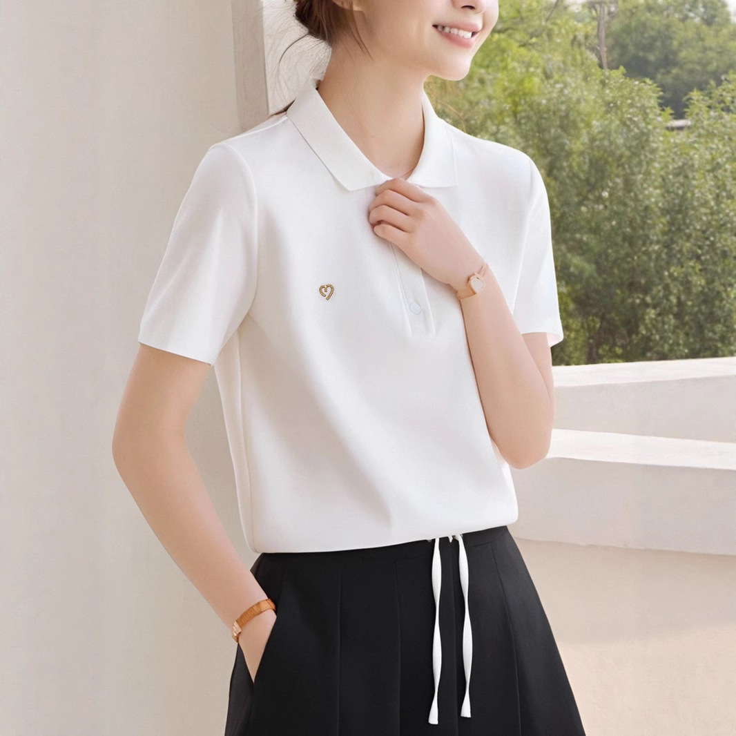 2025 Summer New Short-Sleeve Polo Collar Shirt for Women, INS Style, Versatile Top, Loose Fit, Slimming, Casual and Elegant Shirt