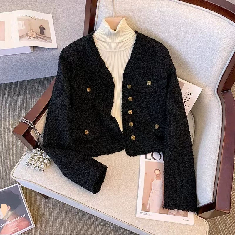 Демисезонная черная куртка, стиль Chanel, корейский стиль, высококачественный стиль, западный стиль